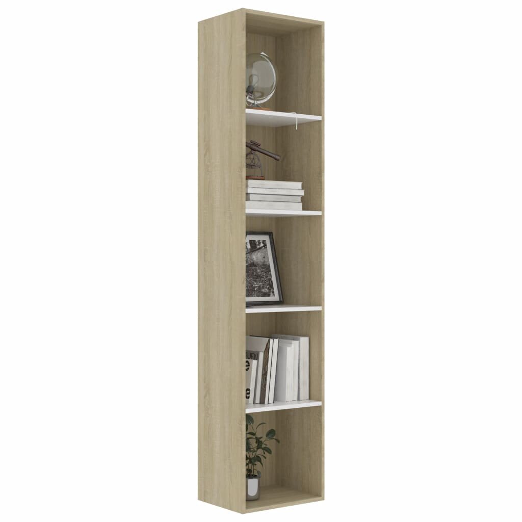Image of Book Cabinet White and Sonoma Oak 157"x118"x744" Chipboard