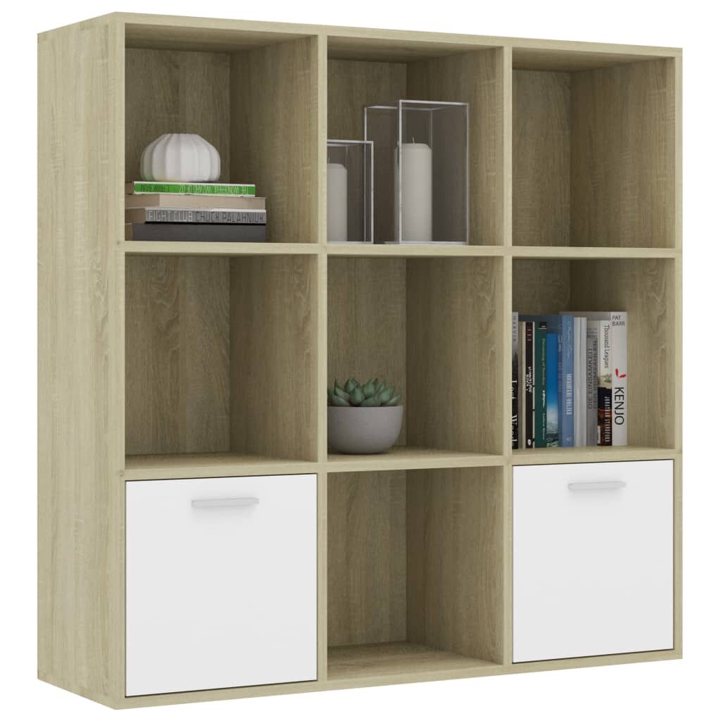 Image of Book Cabinet White and Sonoma Oak 385"x118"x385" Chipboard