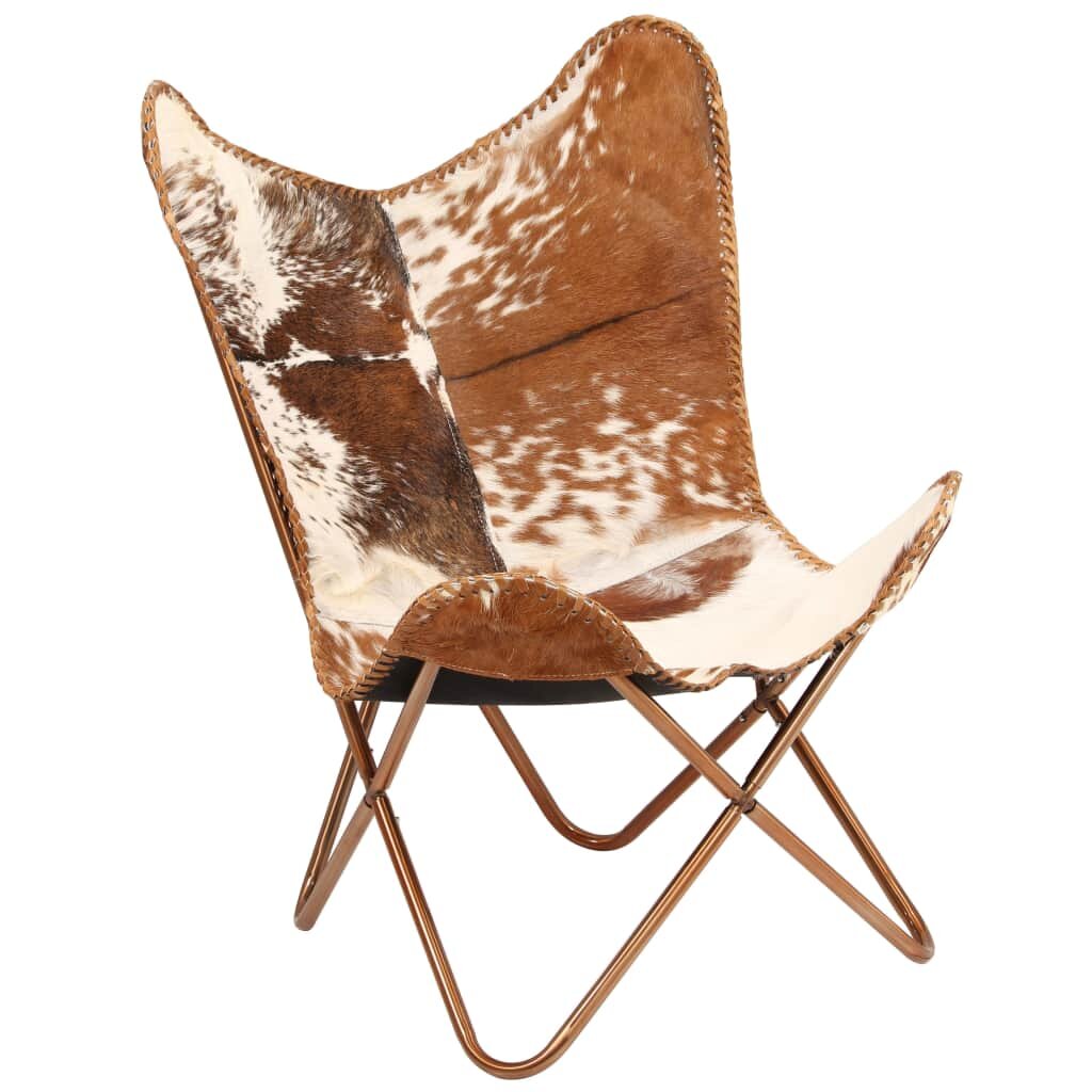 Image of Butterfly Chair Brown and White Genuine Goat Leather
