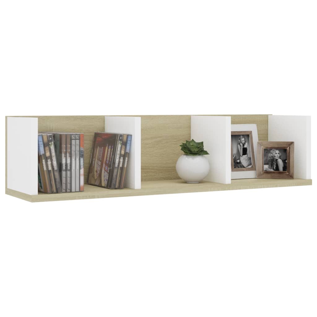 Image of CD Wall Shelf White and Sonoma Oak 295"x71"x71" Chipboard