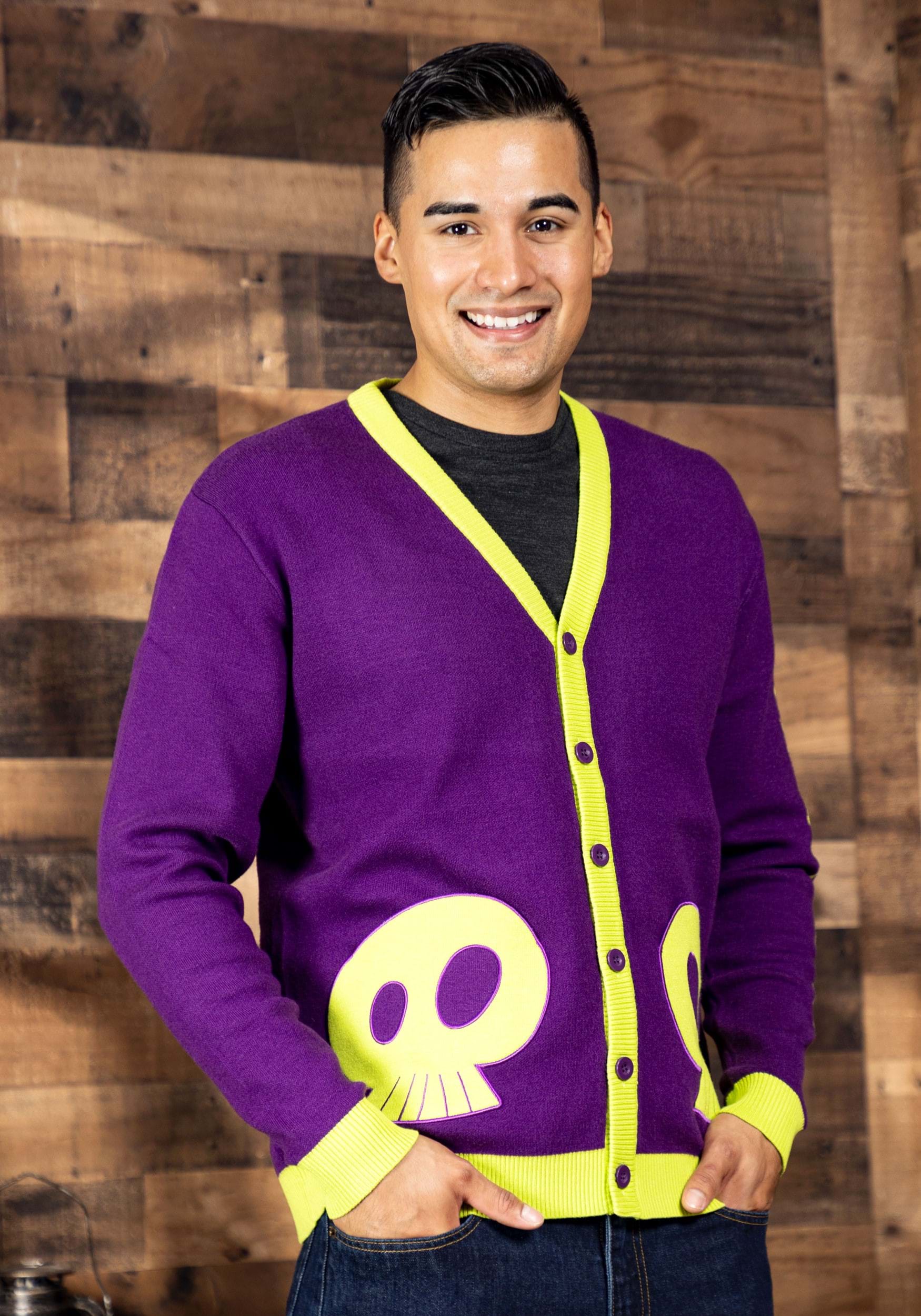 Image of Cakeworthy Beetlejuice Purple Knit Cardigan for Adults ID CKWW-OU-BJC22-L