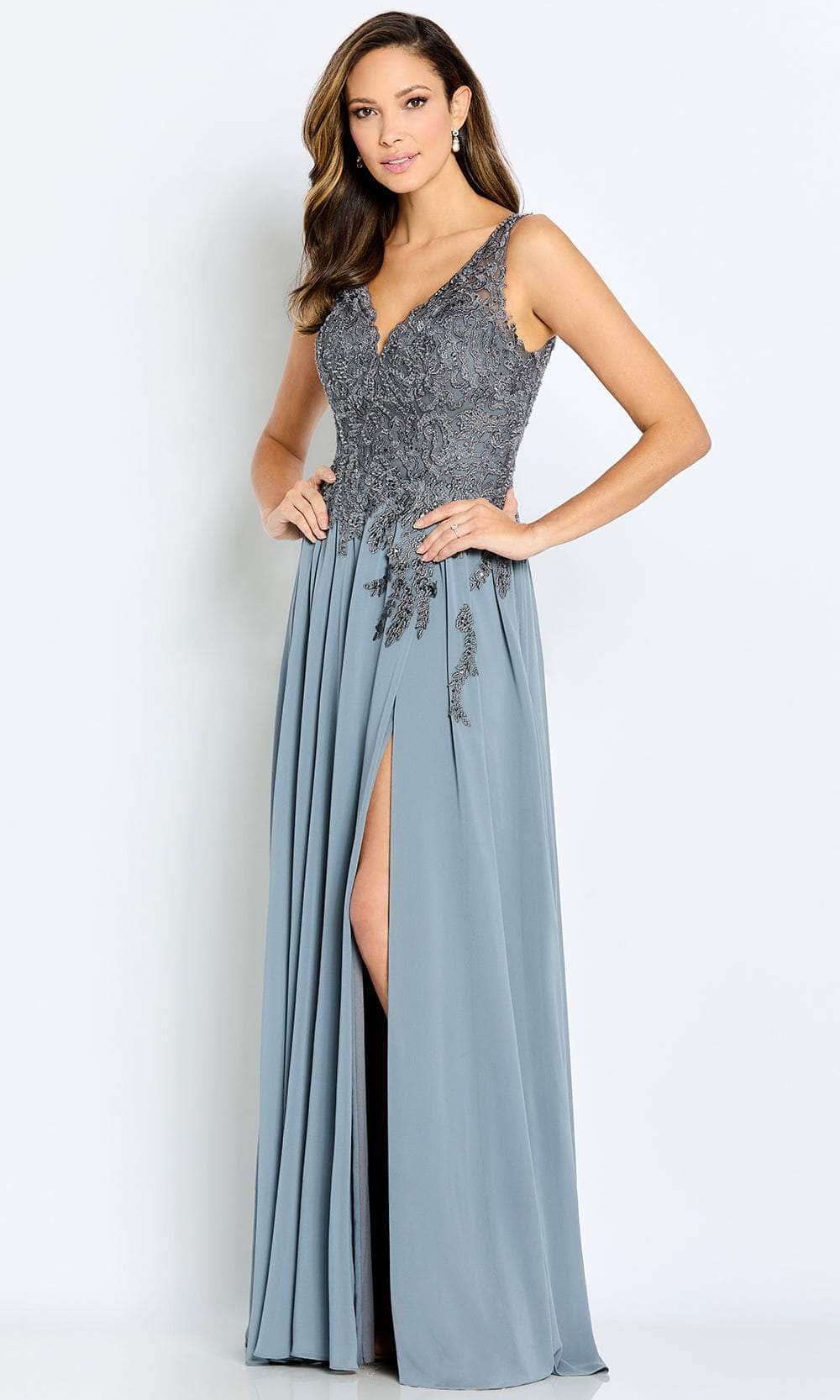 Image of Cameron Blake CB117 - V-Neck Beaded Lace Evening Gown