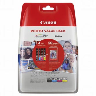 Image of Canon CLI-551XL 6443B006 multipack originální cartridge + fotopapír 50x (10x15) CZ ID 12776