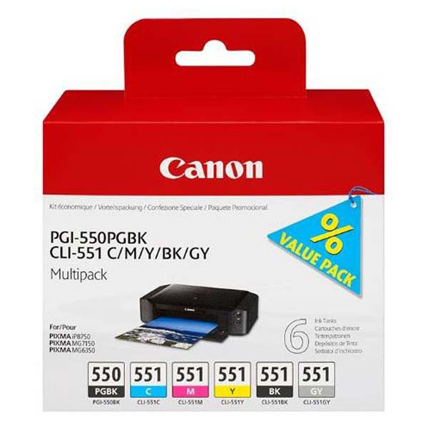 Image of Canon originálna cartridge PGI-550/CLI-551PGBK/C/M/Y/BK/GY Multipack black/color 6496B005 Canon PIXMA iP8750 MG7150 MG6350 SK ID 13785