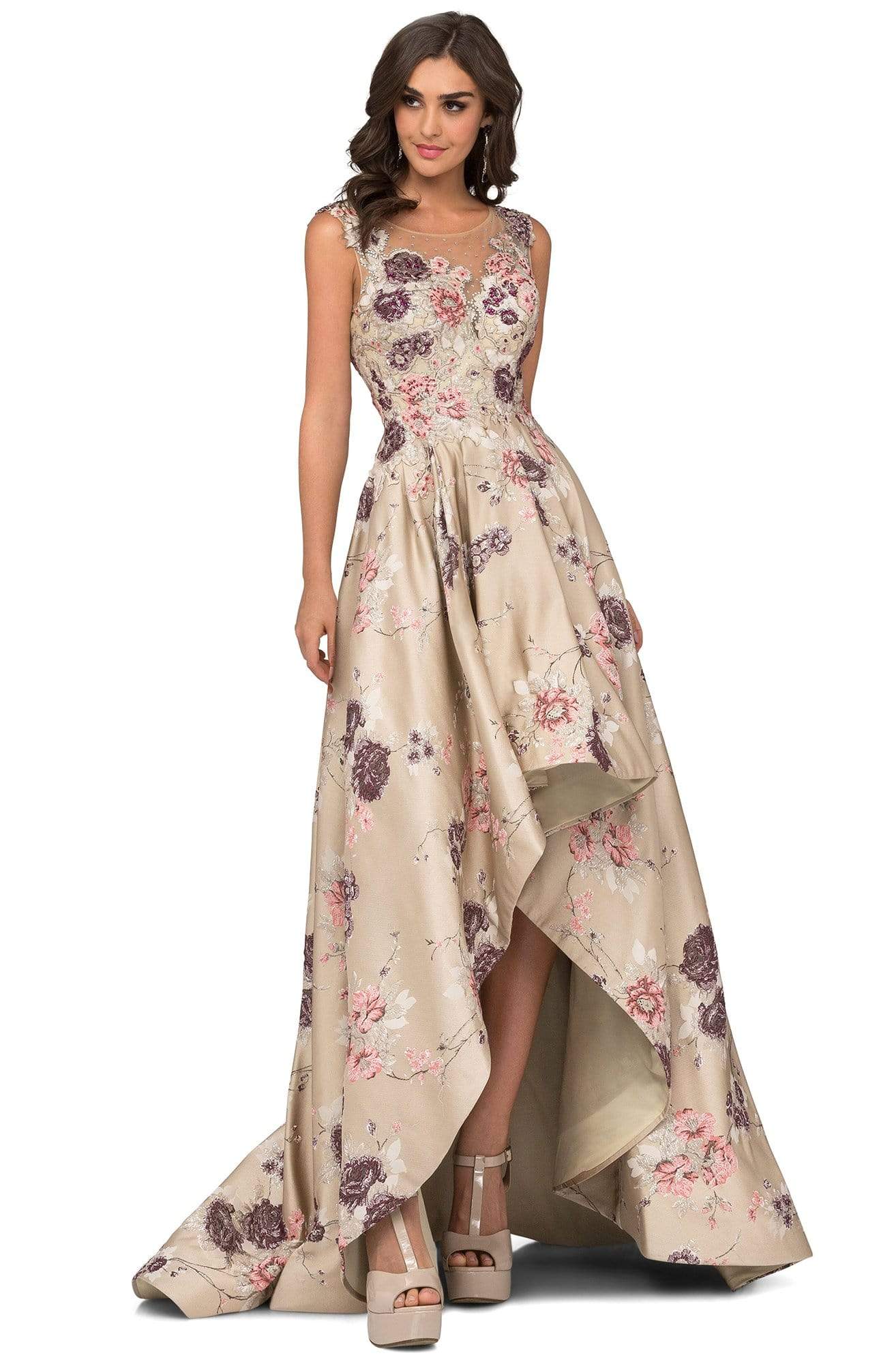 Image of Cecilia Couture - 1403 Sequined Floral High Low Gown