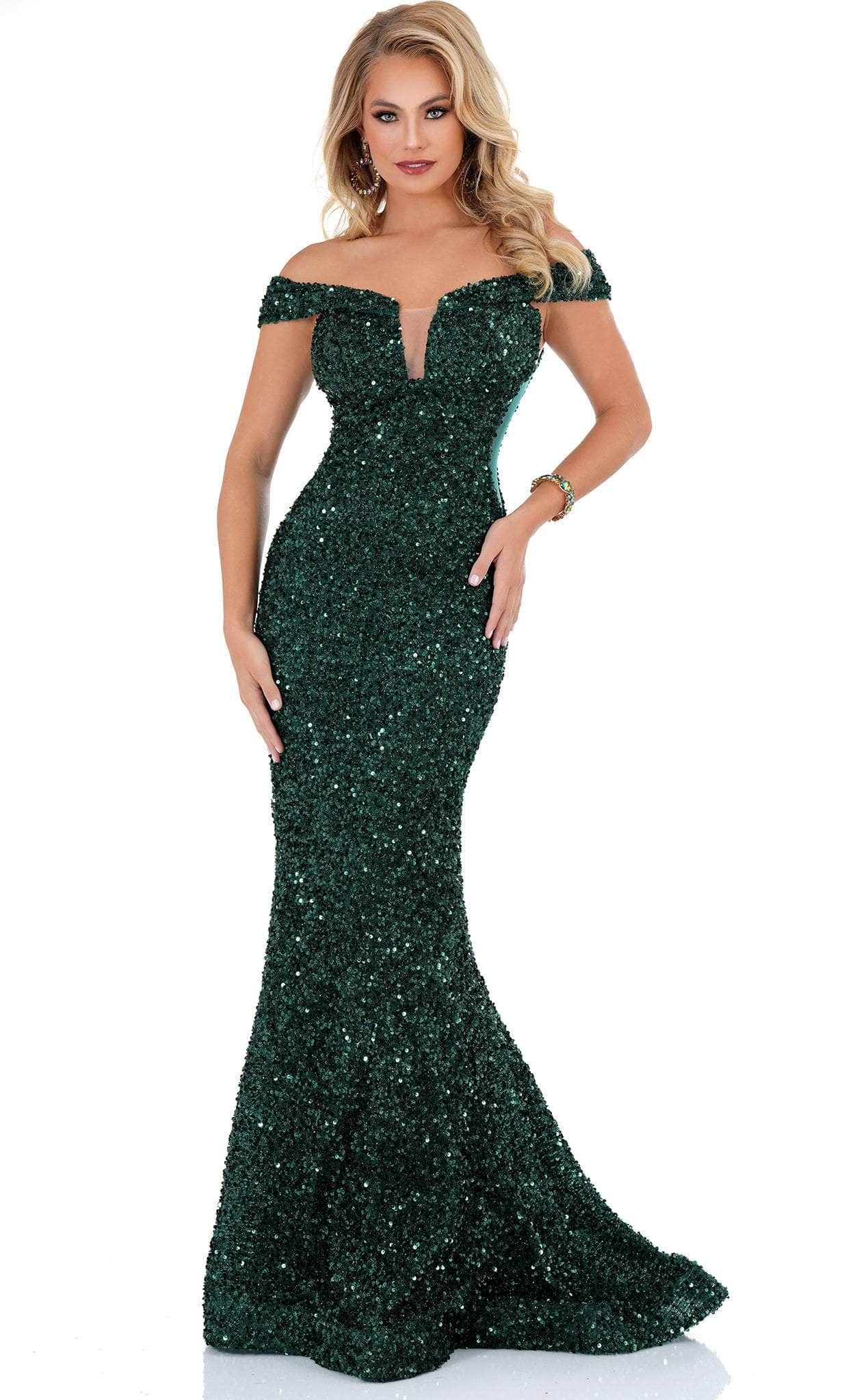 Image of Cecilia Couture 1559 - Off-Shoulder Sequined Evening Gown