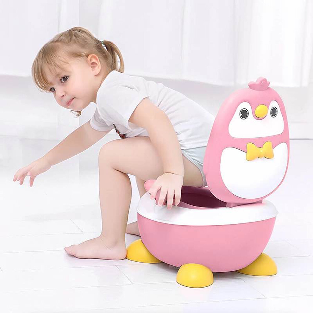 Image of Children Potty Penguin Shape Spatterproof Urine Portable Toilet Freely Adjustable Height for Kid Care