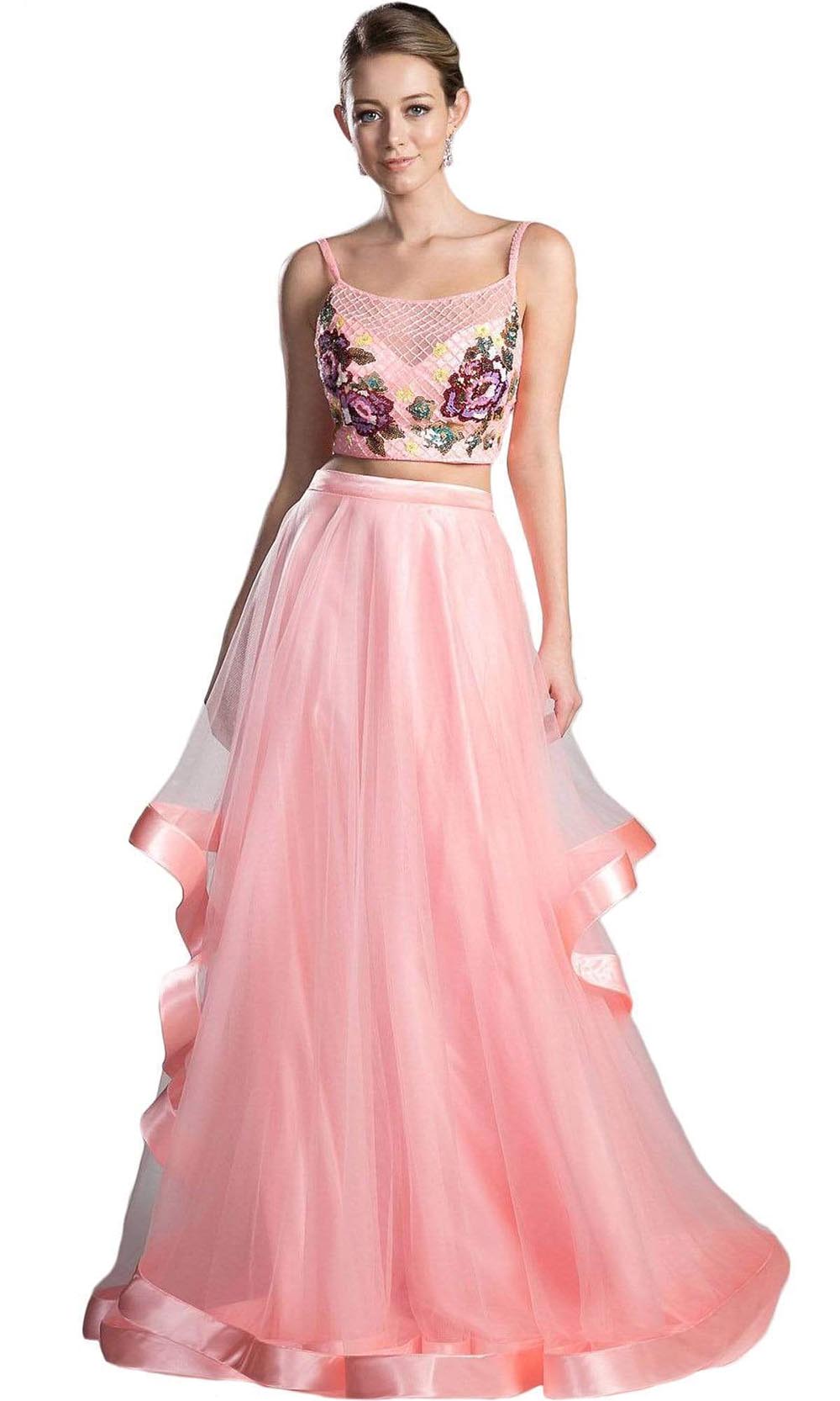 Image of Cinderella Divine - 11793 Two Piece Embroidered Tulle Evening Dress