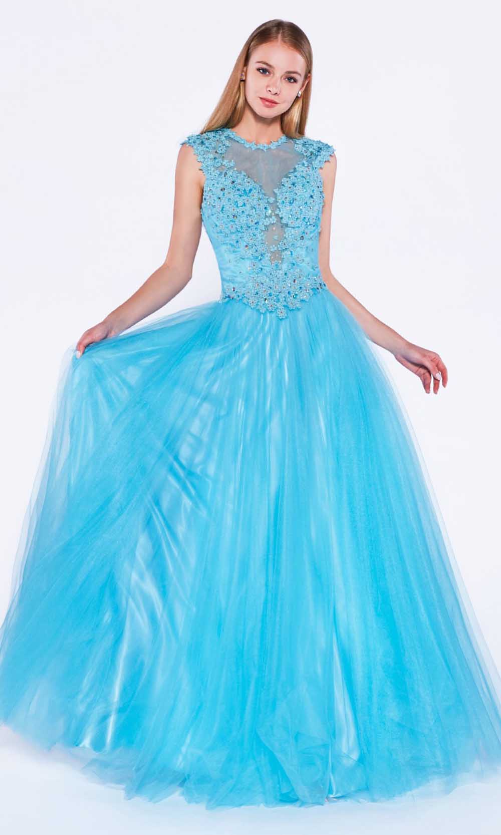 Image of Cinderella Divine - 7635 Beaded Lace Illusion Jewel A-Line Dress