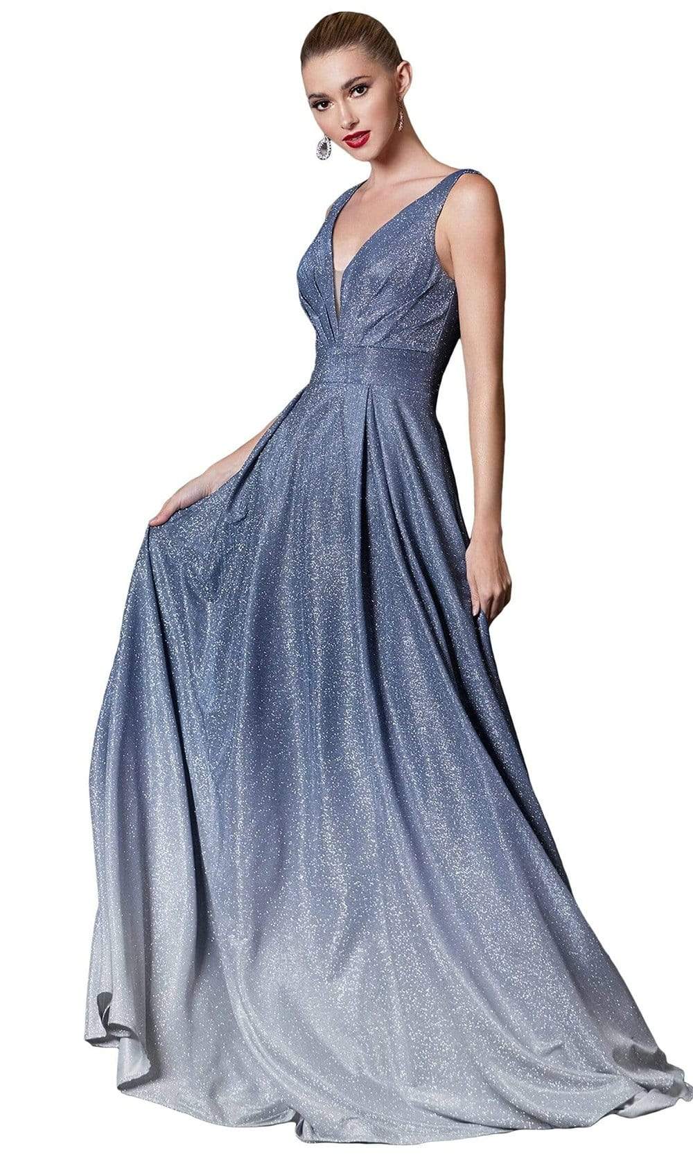 Image of Cinderella Divine - 9174 Metallic Plunging V-Neck A-Line Dress