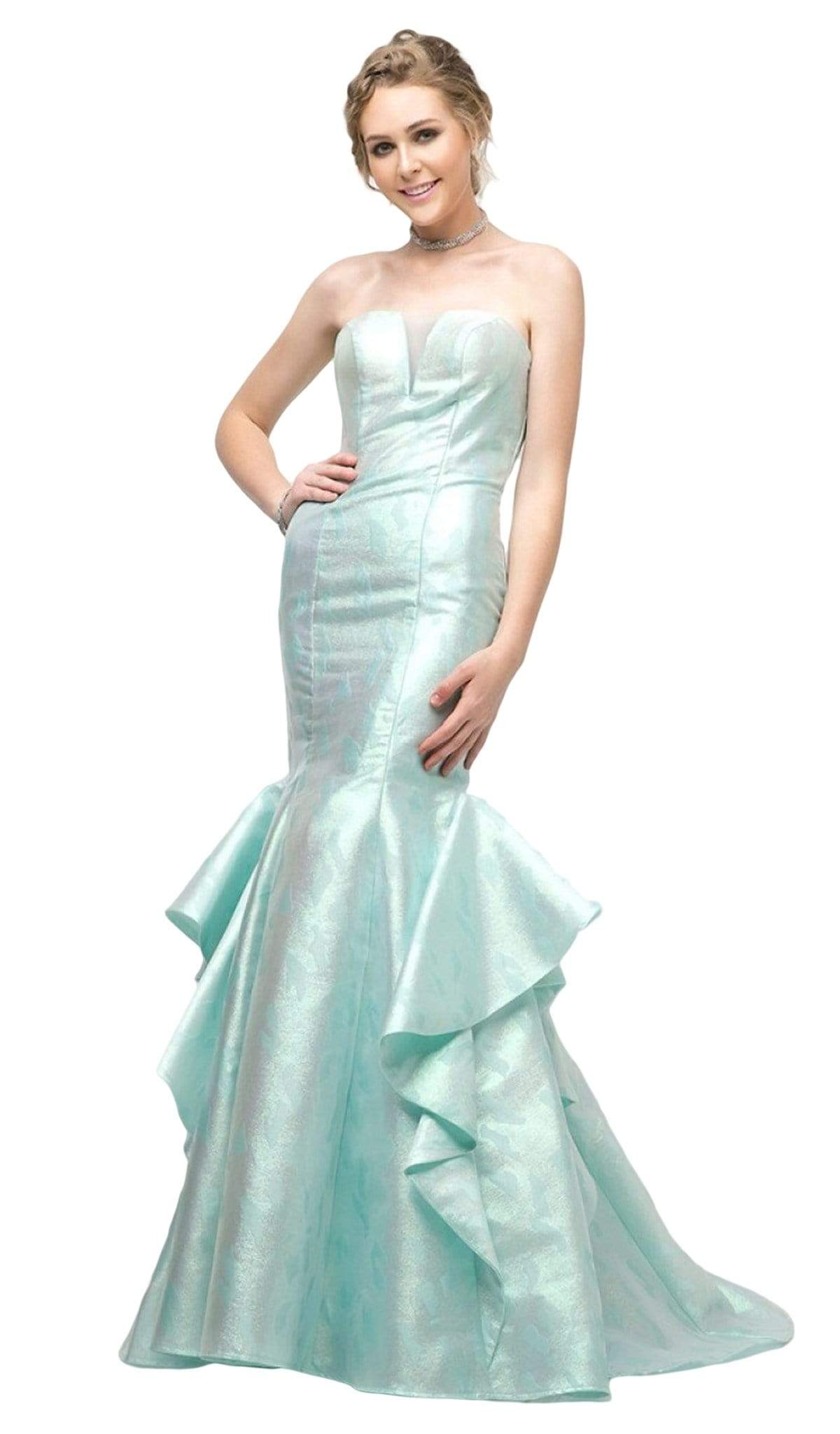 Image of Cinderella Divine - A5033 Strapless Jacquard Layered Mermaid Gown