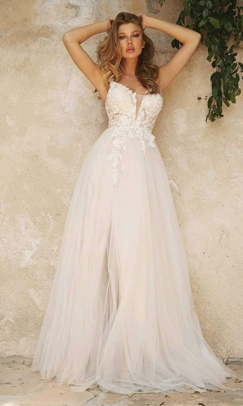 Image of Cinderella Divine Bridal - CB072W Sleeveless Layered Tulle Gown