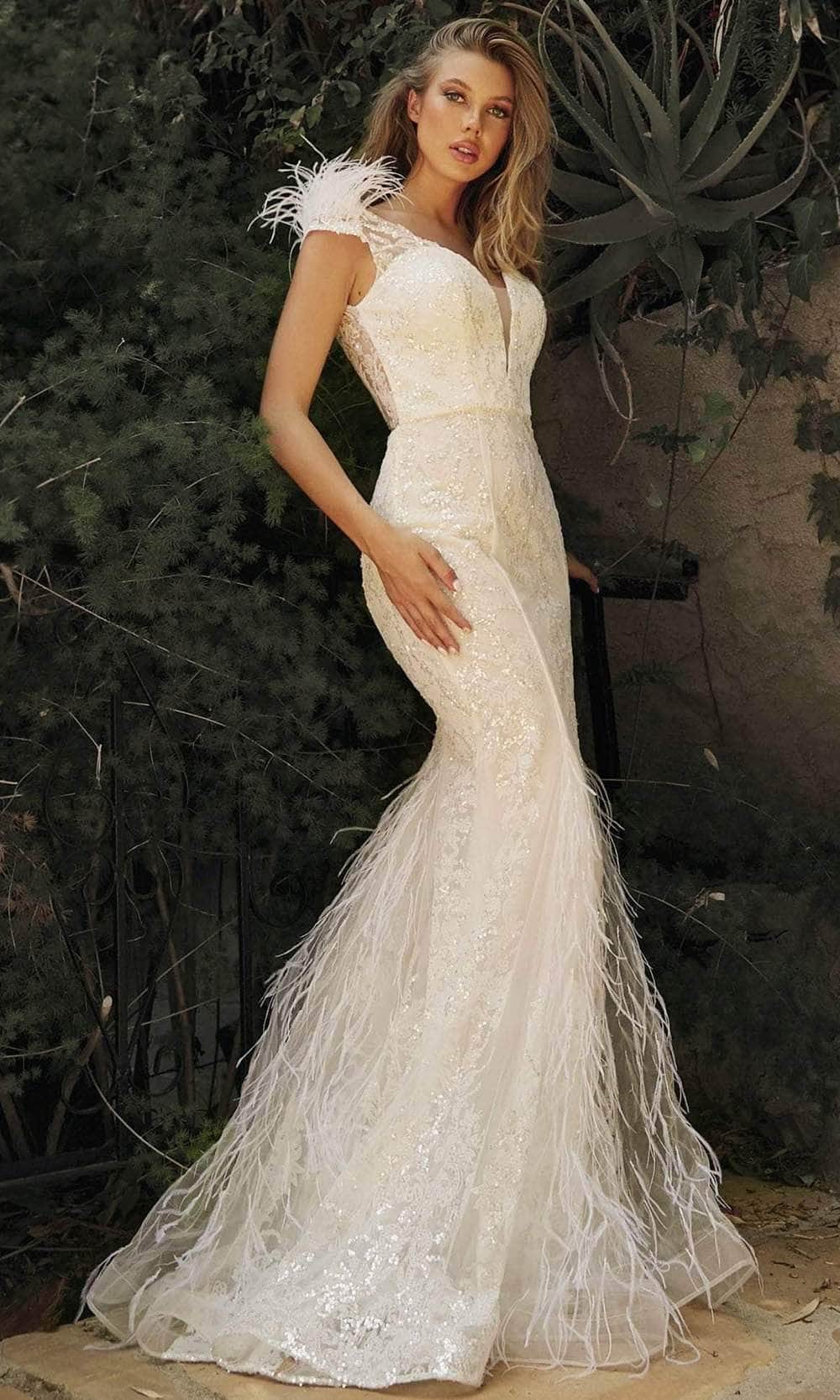 Image of Cinderella Divine C57W - Cap Sleeve Embellished Bridal Gown