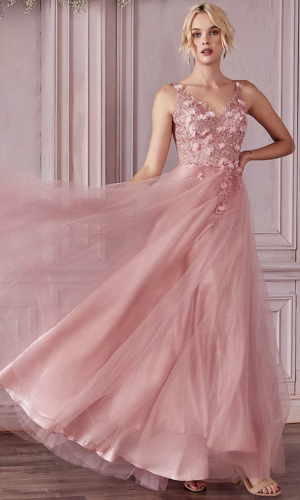 Image of Cinderella Divine CD0181 - Floral Applique Prom Dress