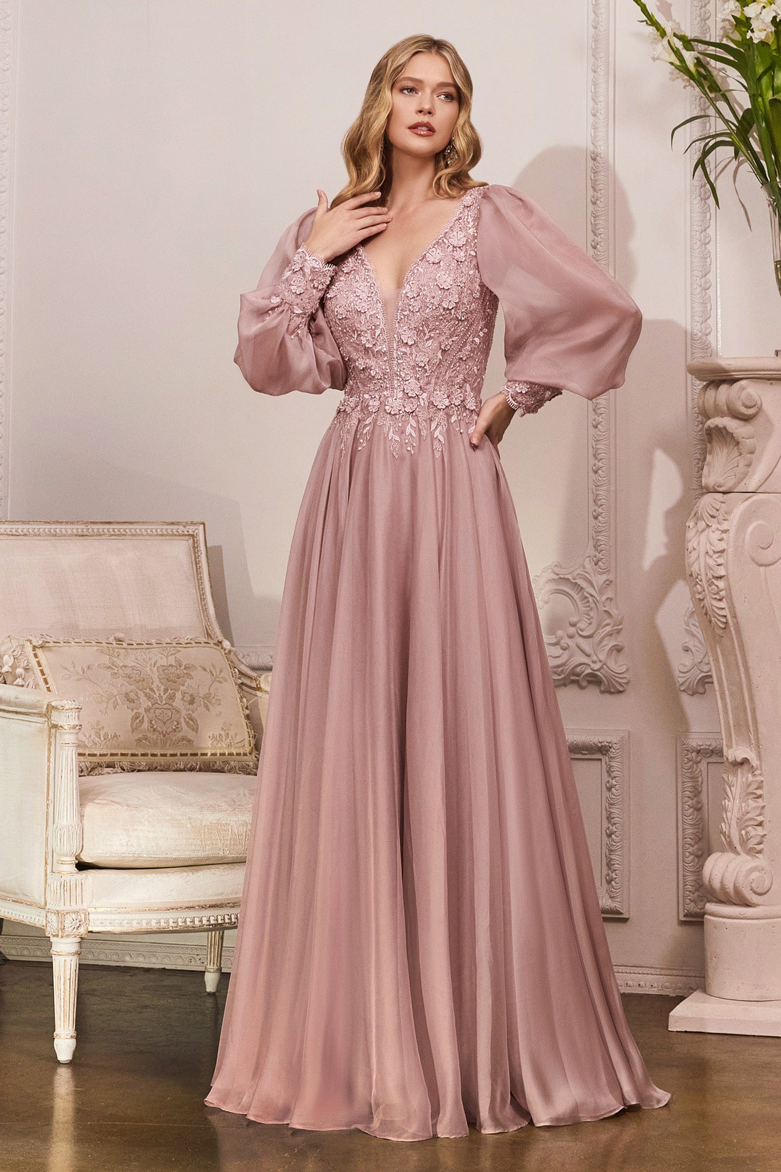 Image of Cinderella Divine CD0183 - Bishop Sleeve Prom Dress