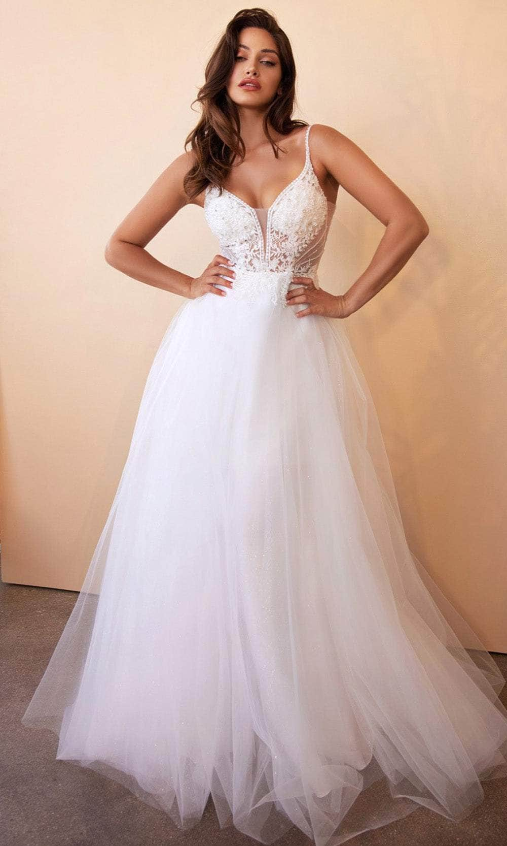 Image of Cinderella Divine CD0195W - Floral Lace Tulle Wedding Gown