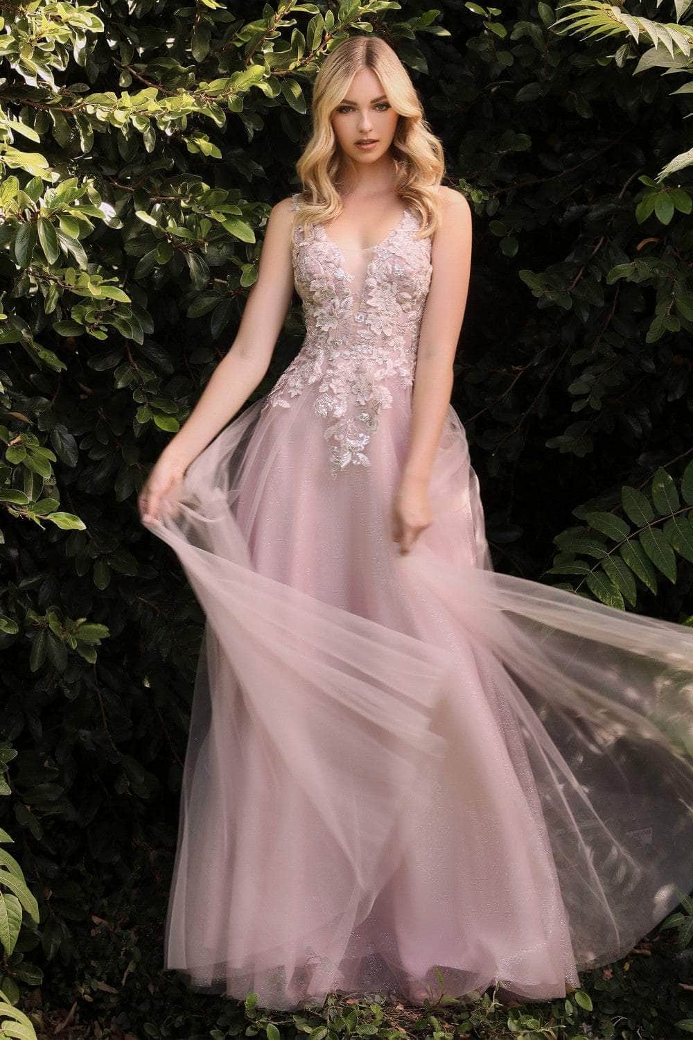 Image of Cinderella Divine CDS409C - Sleeveless Floral A-Line Dress