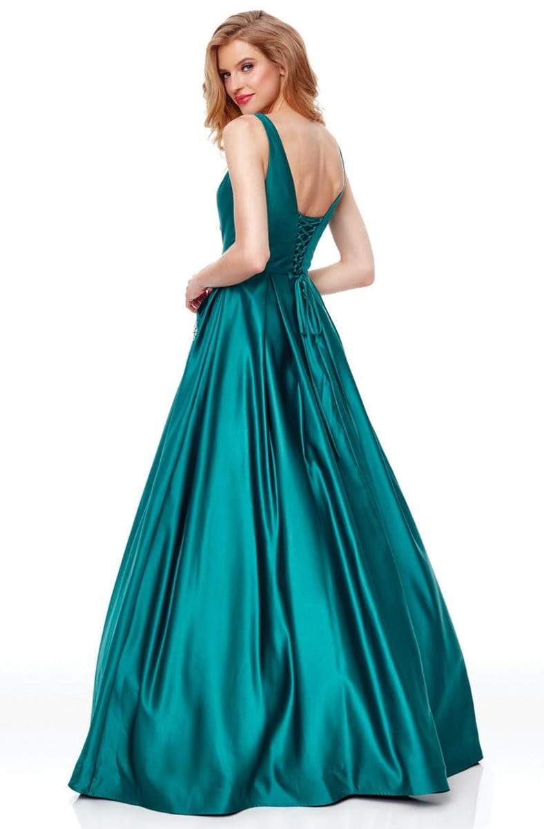 Image of Clarisse - 3741 V Neck Corset Lace Up Back Satin Prom Dress
