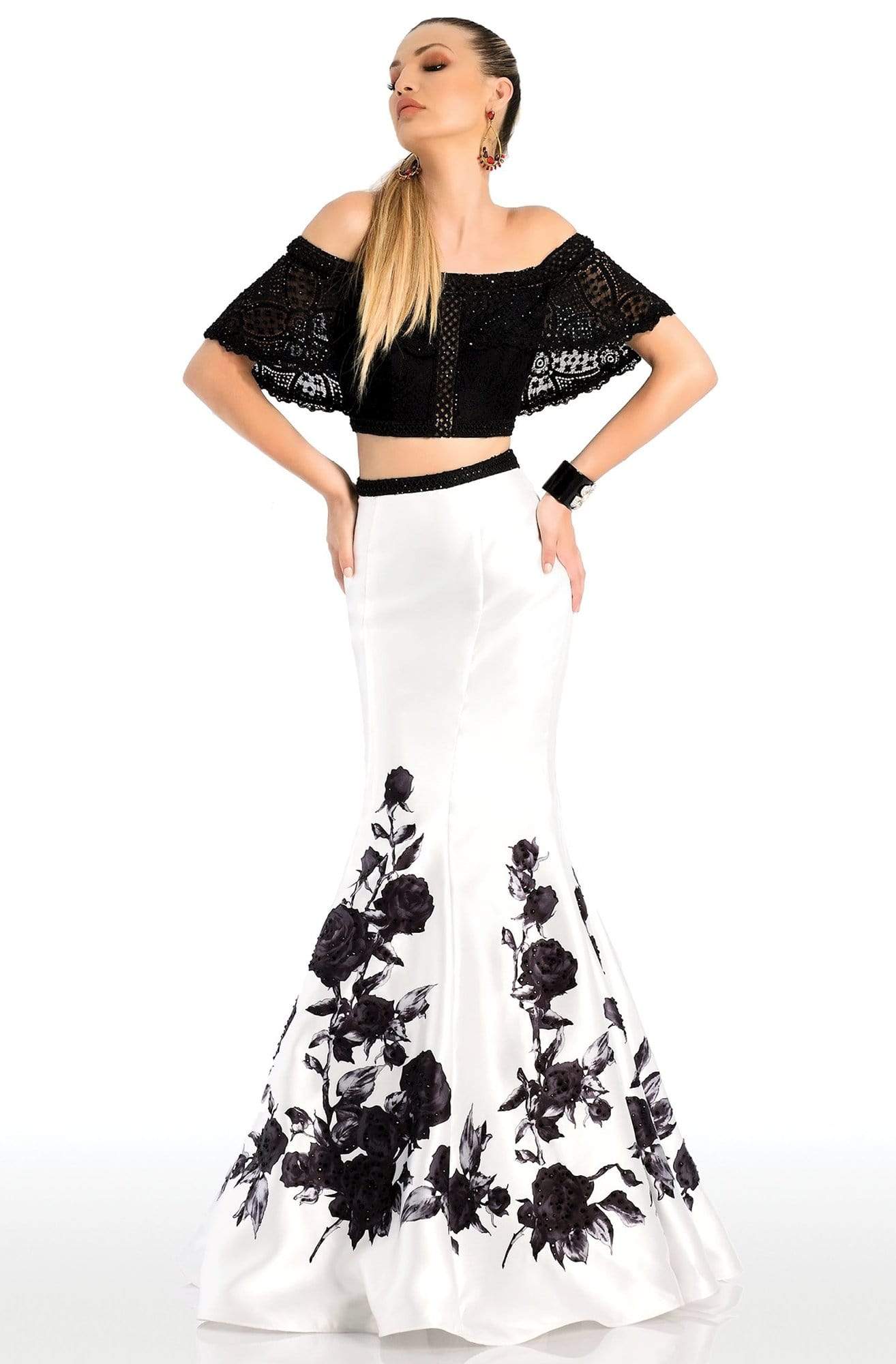 Image of Clarisse - 4906 Lace Off-Shoulder Two-Piece Mermaid Gown