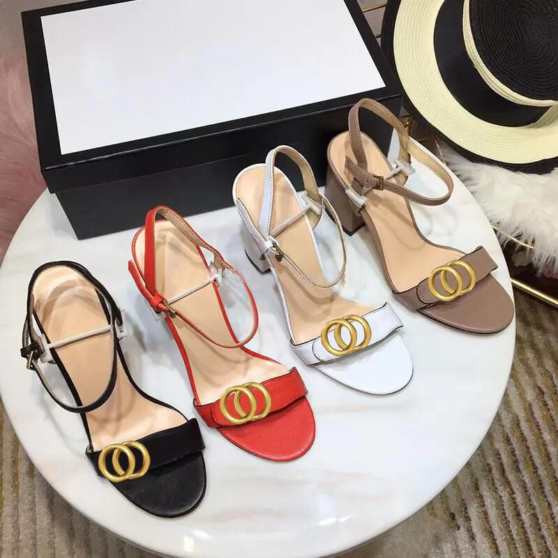 Image of Classic High heeled sandals designer SHoes fashion 100% leather women Dance shoe sexy heels Suede Lady Metal Belt buckle Thick Heel Woman sh