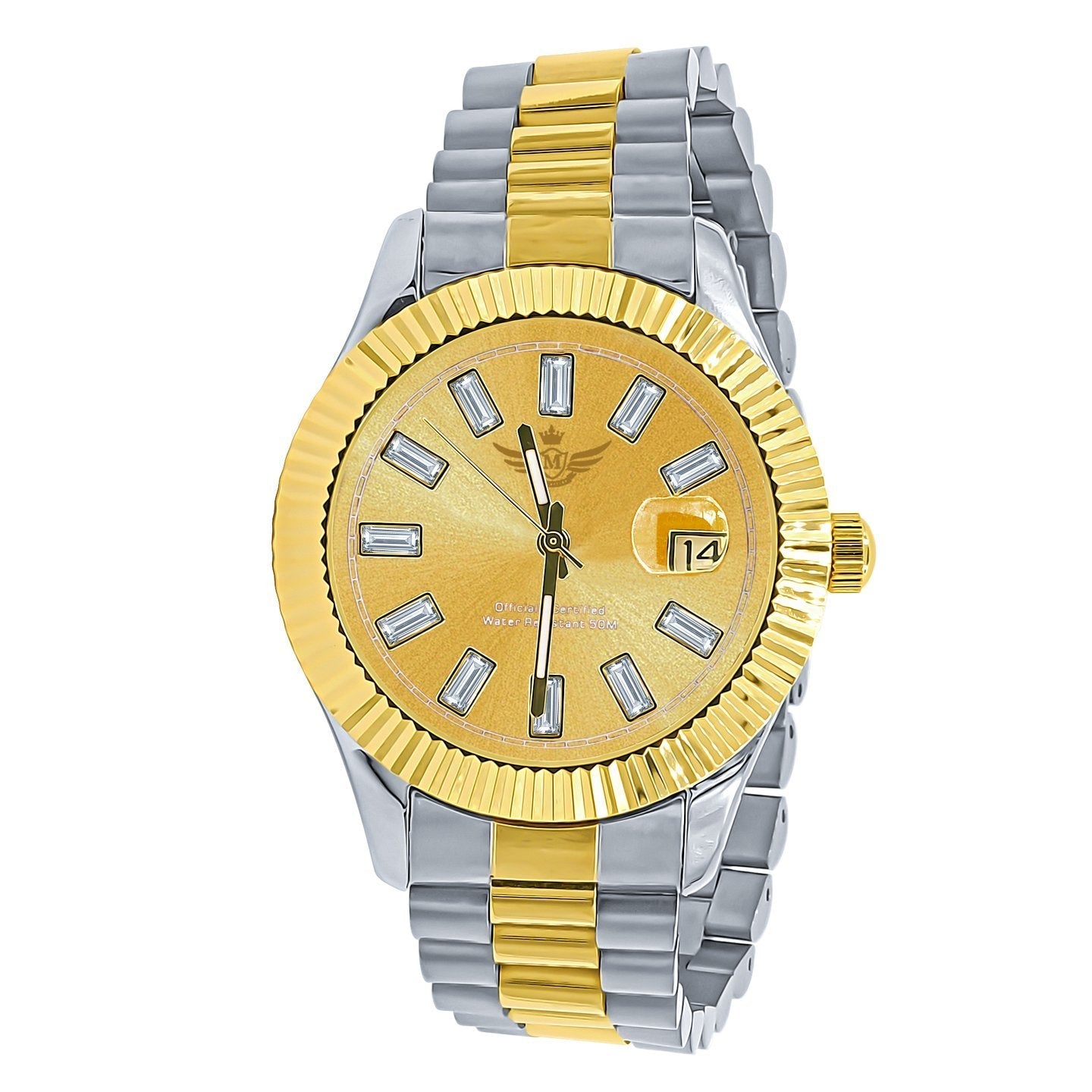 Image of Clean 41MM CZ Baguette Hours Date Watch ID 39655027409089