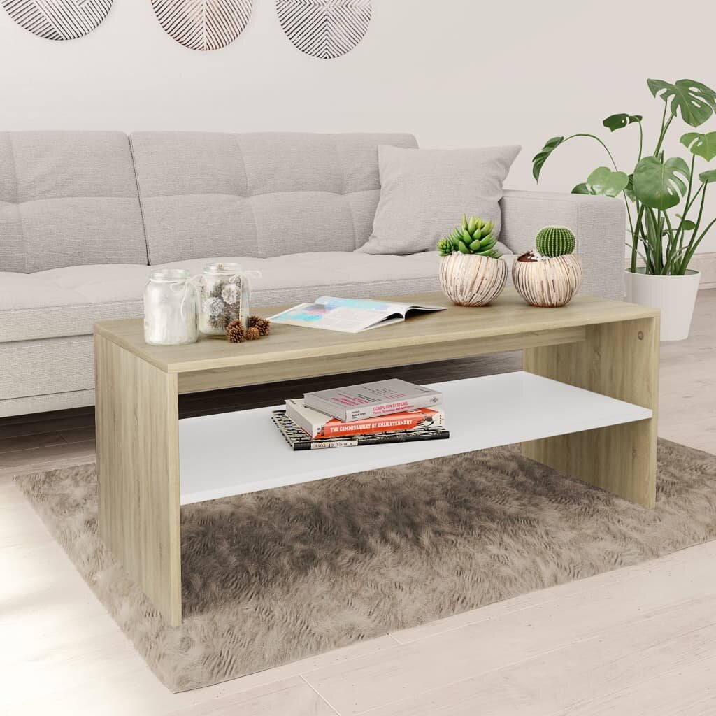 Image of Coffee Table White and Sonoma Oak 394"x157"x157" Chipboard