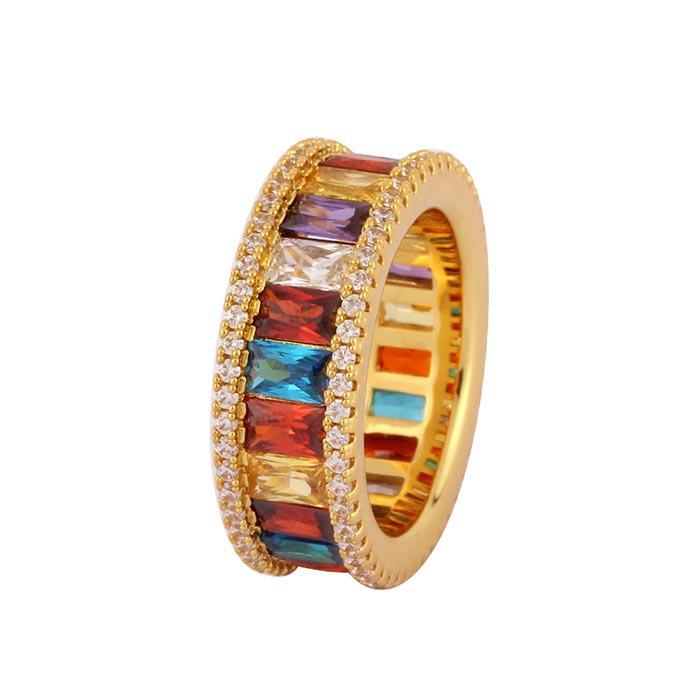 Image of Colorful Baguette Eternity Gold Iced Out Ring 925 Sterling Silver ID 37810244092097