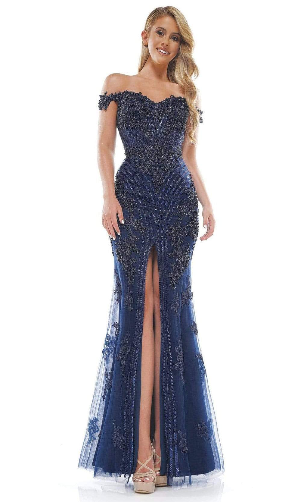 Image of Colors Couture - J131 Off-Shoulder Embellished Trumpet Simple Prom Dress