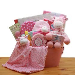Image of Comfy & Cozy Safari Friends New Baby Blue Gift Basket