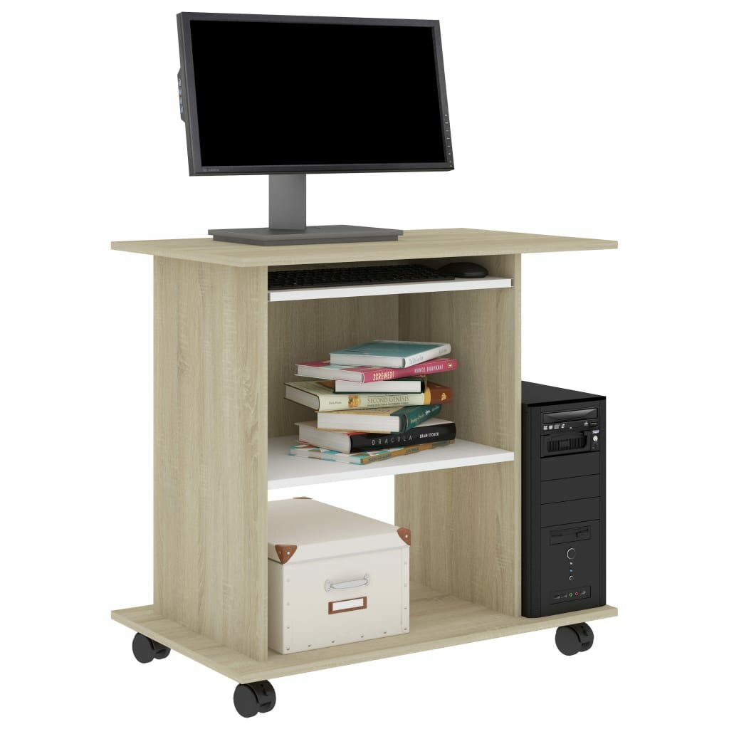 Image of Computer Desk White and Sonoma Oak 315"x197"x295" Chipboard