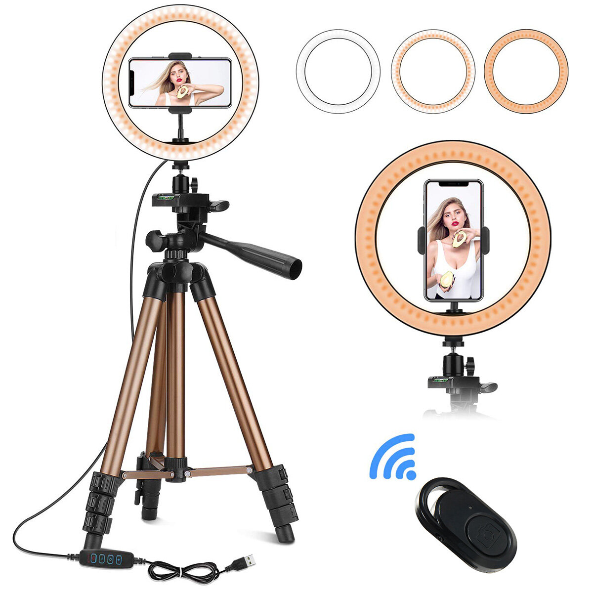 Image of Controllable 6 inch 10 inch LED Selfie Ring Light + Tripod Stand + Phone Holder Photography YouTube Video Makeup Live St