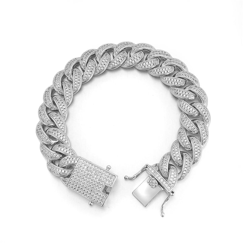 Image of Cuban Moissanite Bracelet Iced Out Lock 15MM 925 Sterling Silver ID 41588510458049
