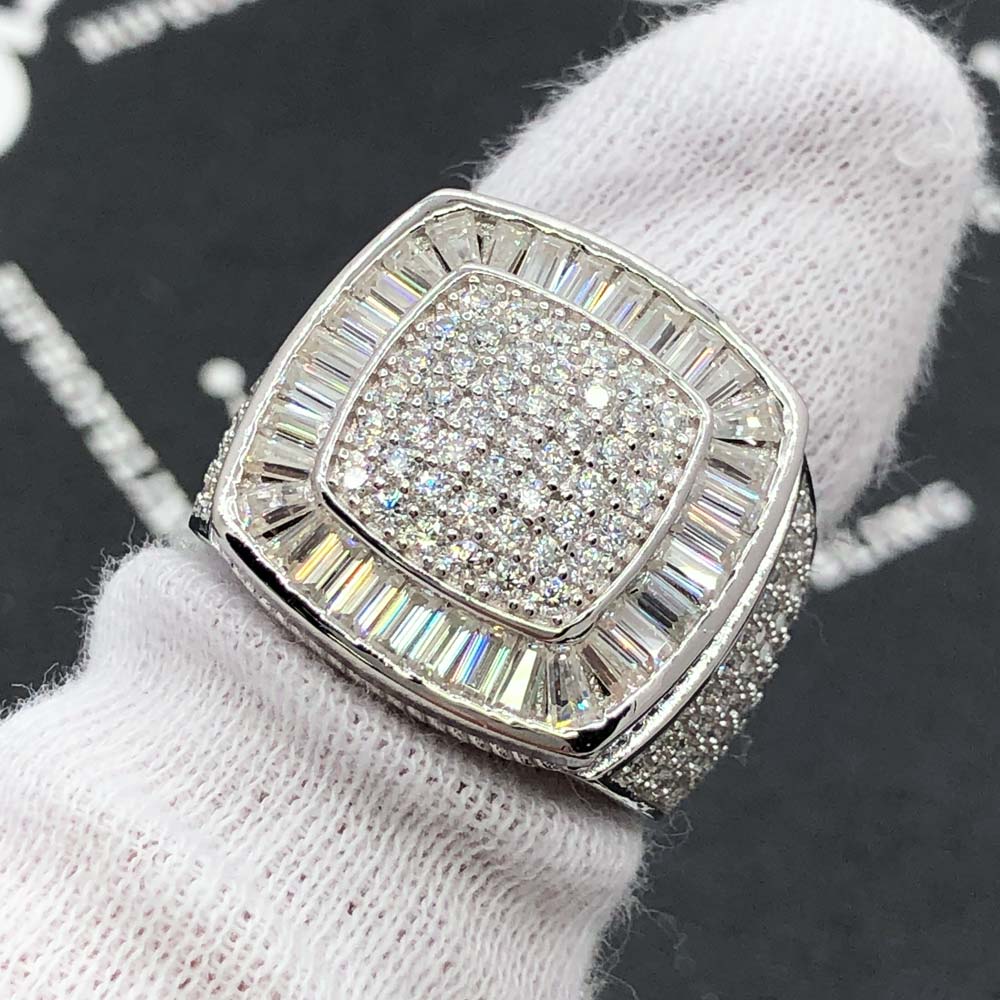 Image of Cushion Baguette Iced Out VVS Moissanite Ring 925 Sterling Silver ID 42085918408897