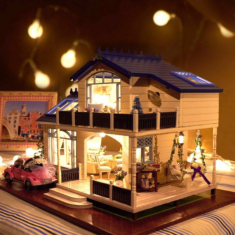 Image of Cuteroom 1:24DIY Handicraft Miniature Voice Activated LED Light&Music with Cover Provence Dollhouse