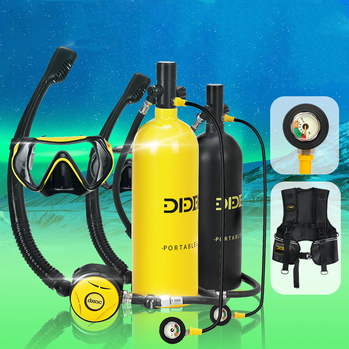 Image of DIDEEP X5000 Plus 2L Scuba Diving Tank Snorkeling Air Oxygen Cylinder Underwater Equipment with Vest Bag Glasses Long Pr