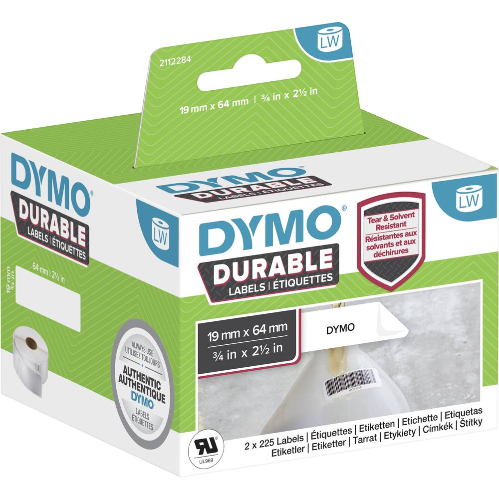 Image of DYMO Label roll 64 x 19 mm PE film White 900 pc(s) Permanent adhesive 2112284 All-purpose labels Address labels