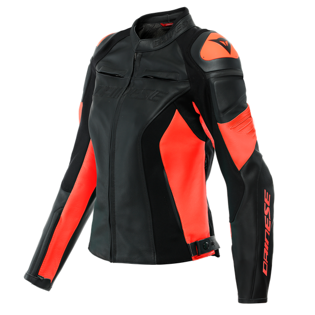 Image of Dainese Racing 4 Leather Jacket Lady Black Fluo Red Size 46 EN
