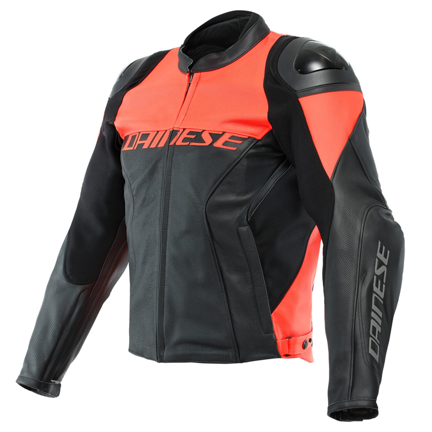 Image of Dainese Racing 4 Perforated Leather Jacket Black Fluo Red Size 46 EN