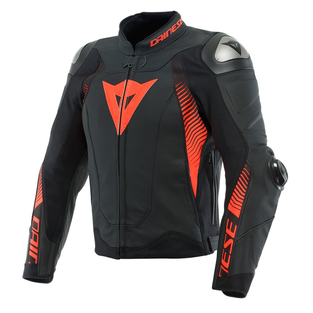 Image of Dainese Super Speed 4 Leather Jacket Black Matt Fluo Red Talla 58