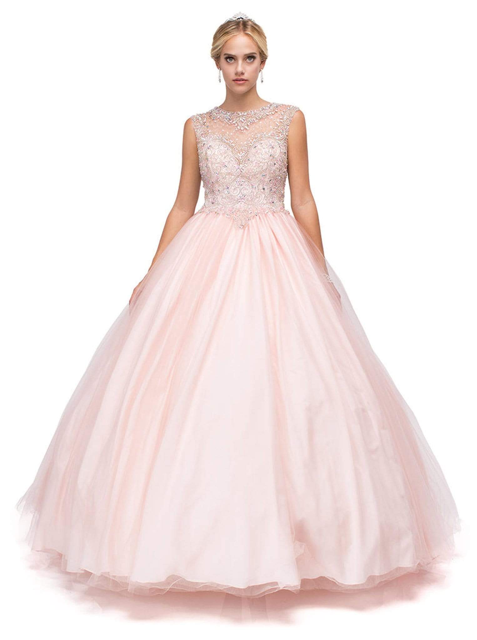 Image of Dancing Queen - 1149 Cap Sleeve Jeweled Illusion Bodice Ballgown