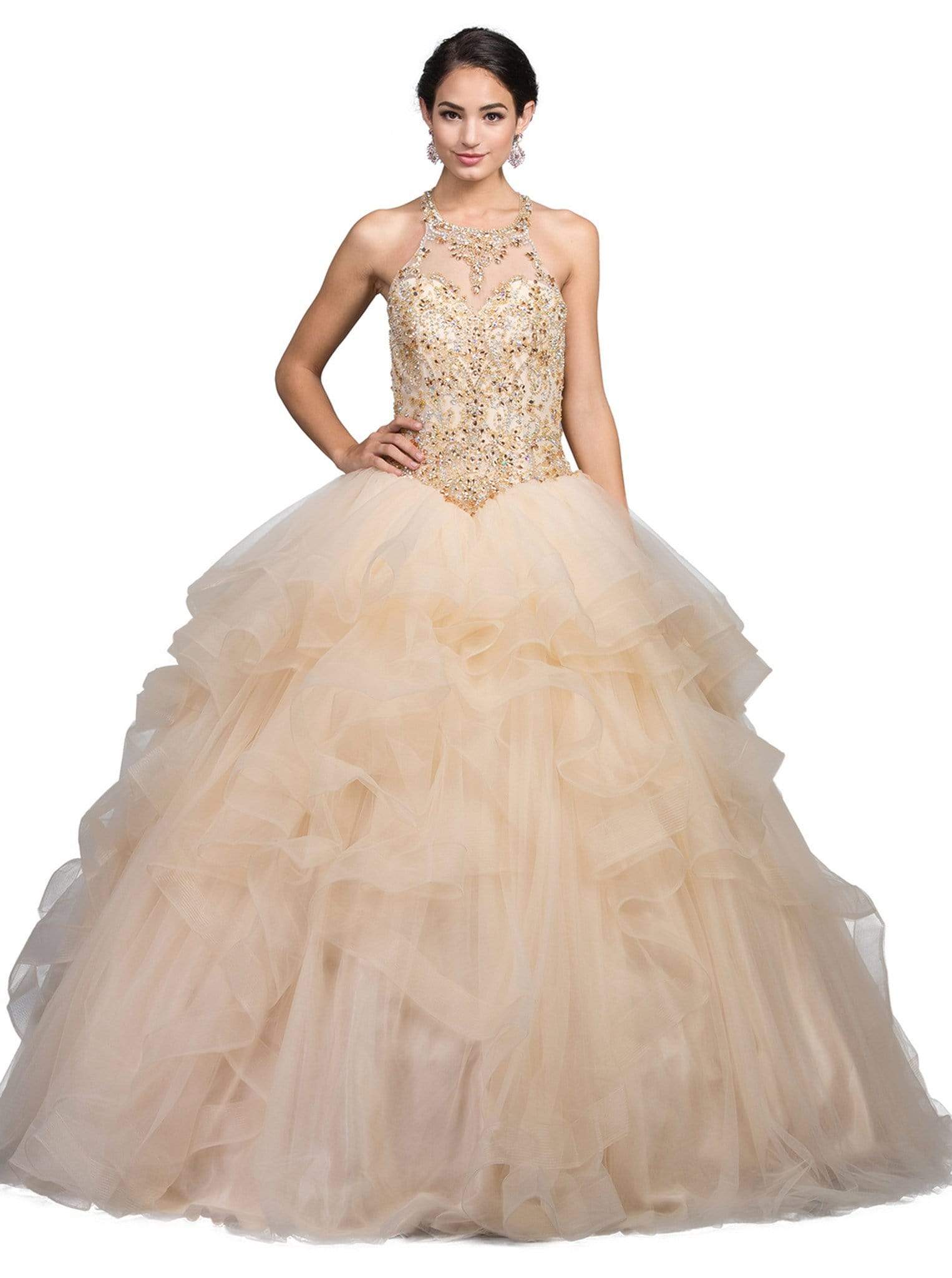 Image of Dancing Queen - 1231 Embellished Halter Quinceanera Ballgown