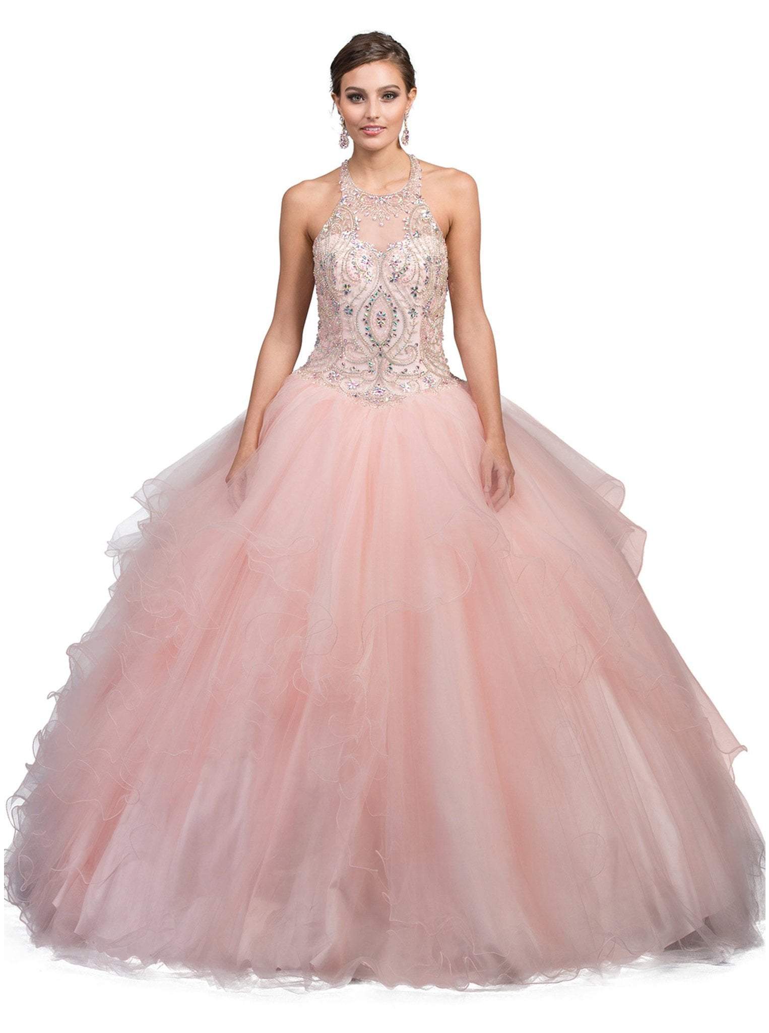 Image of Dancing Queen - 1245 Bedazzled Halter Quinceanera Ballgown