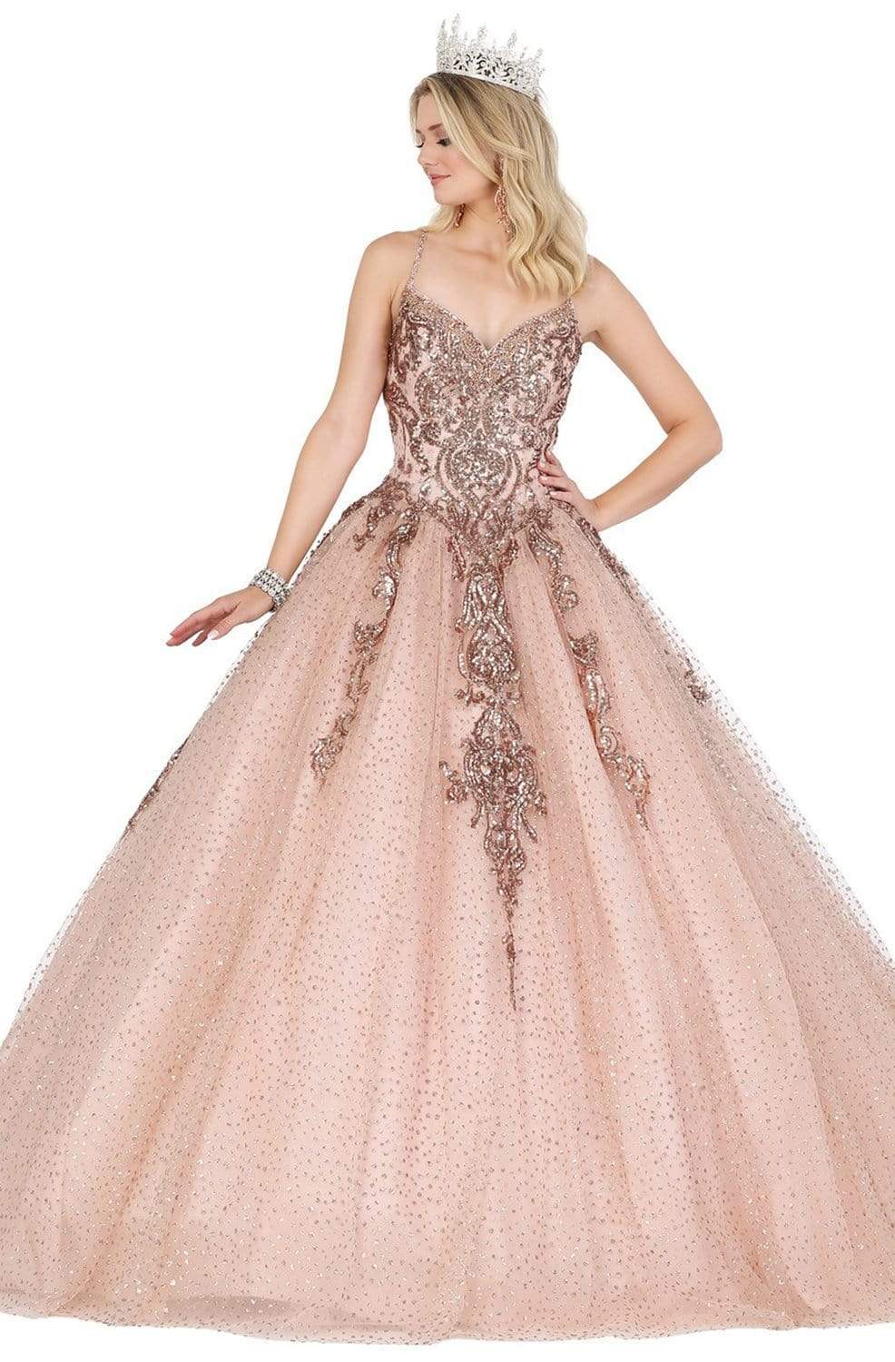 Image of Dancing Queen - 1437 Glitter Embellished V-Neck Quinceanera Gown