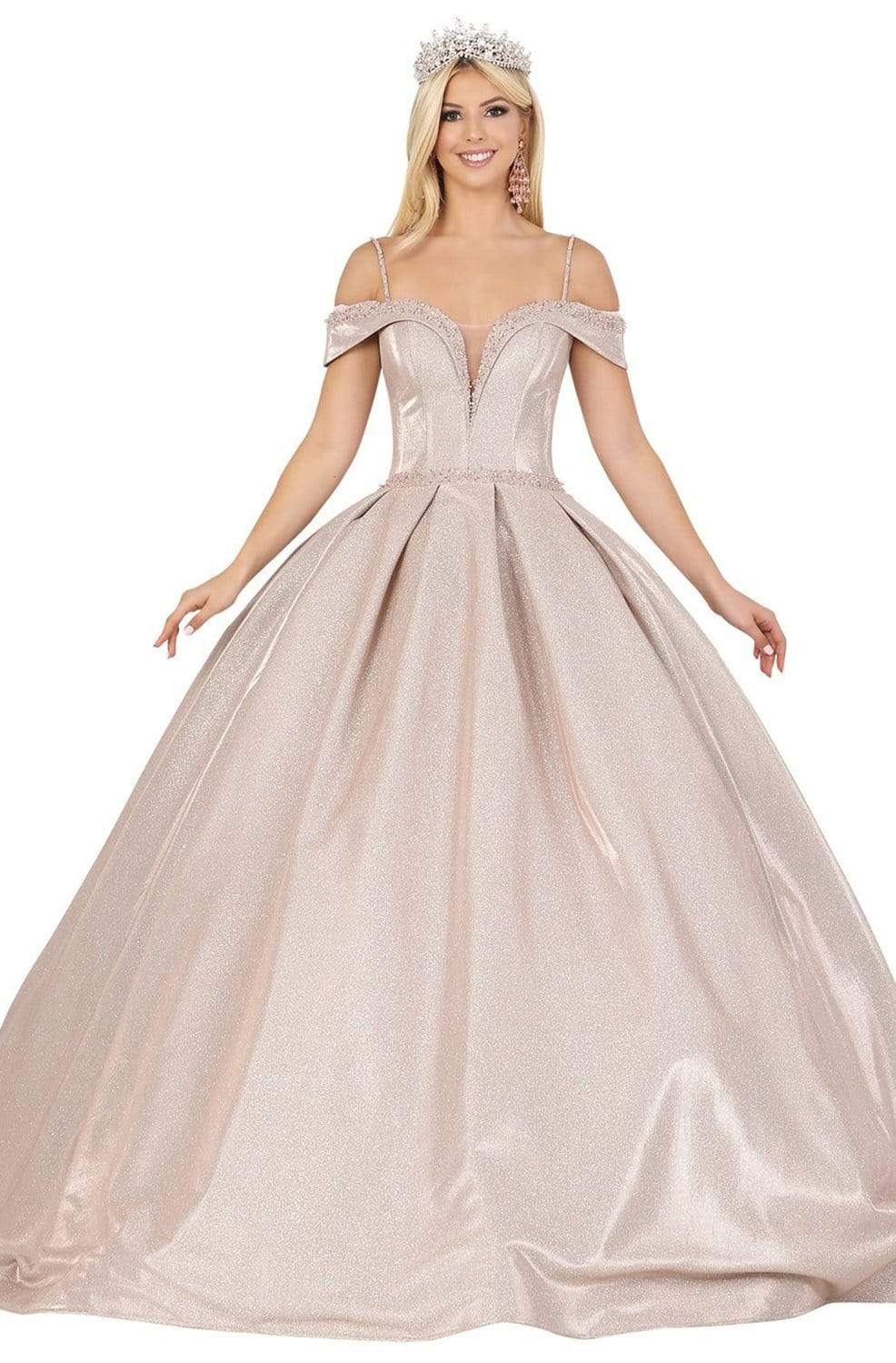 Image of Dancing Queen - 1506 Embellished Deep Off-Shoulder Pleated Ballgown