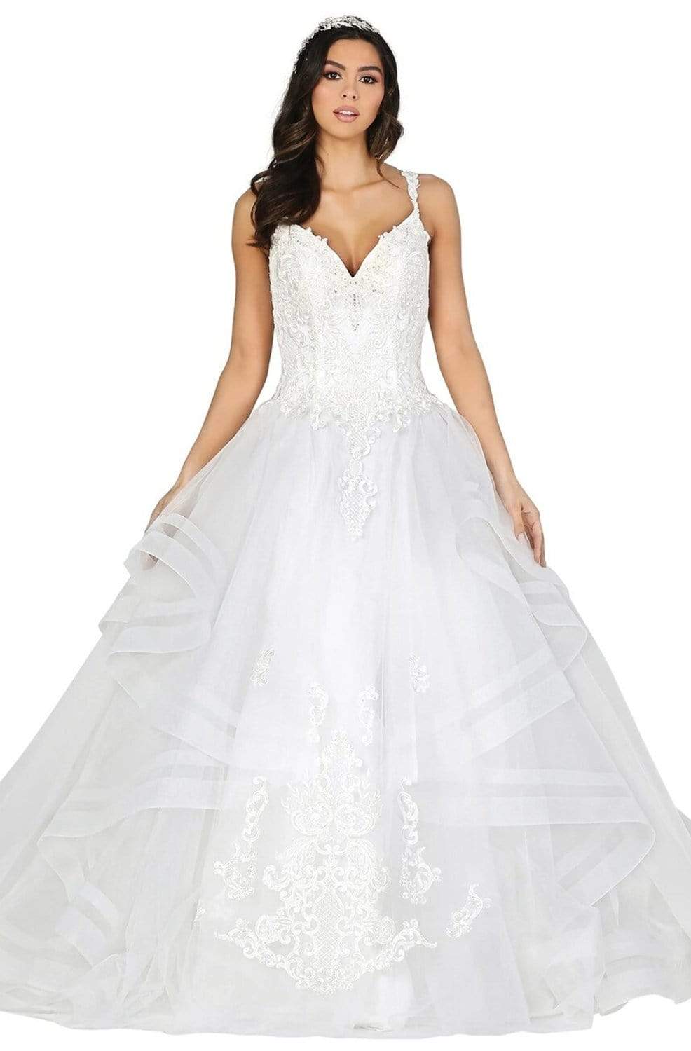Image of Dancing Queen - 152 Lace Plunging V-neck Ballgown
