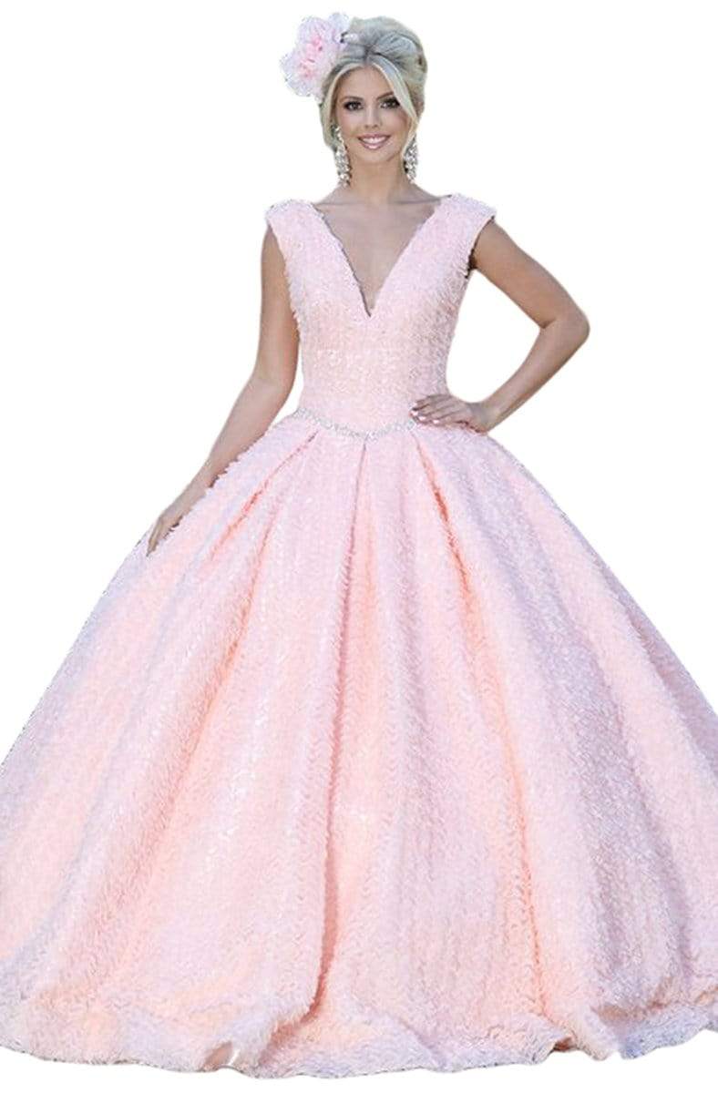 Image of Dancing Queen - 1537 Embellished Deep V-neck Pleated Ballgown