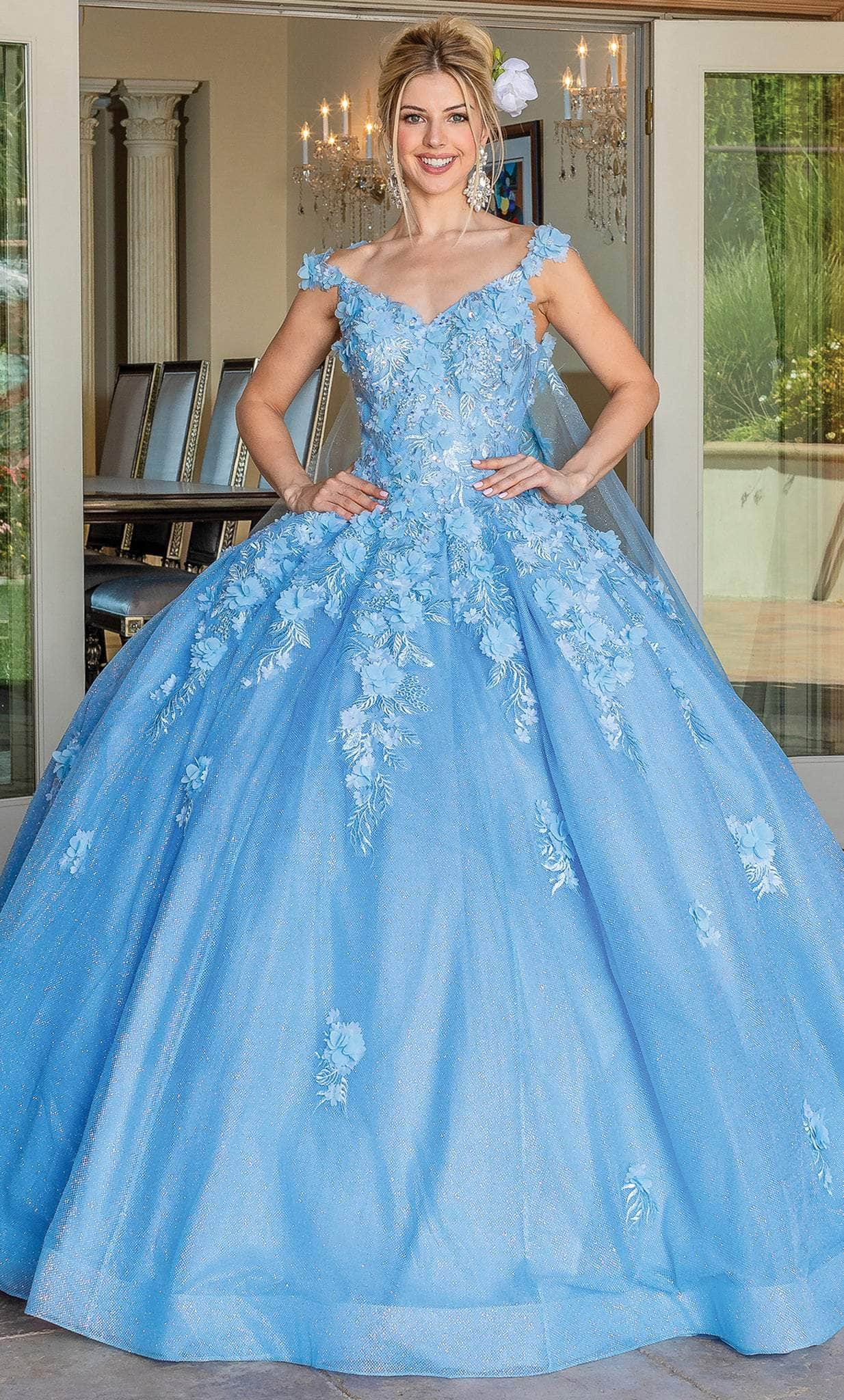 Image of Dancing Queen 1707 - Floral Applique Quinceanera Ballgown