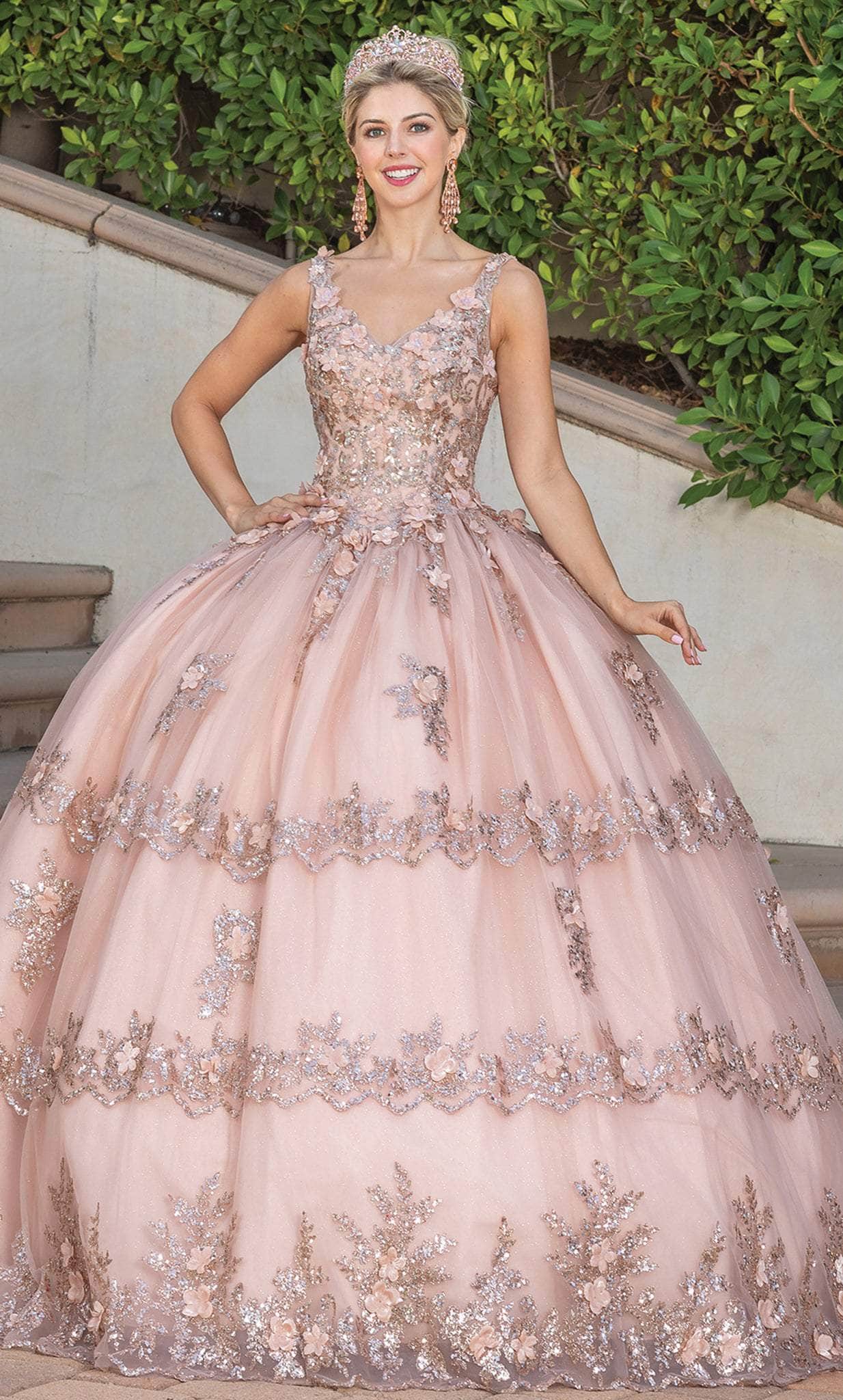 Image of Dancing Queen 1763 - V-Neck Floral Glitter Ballgown