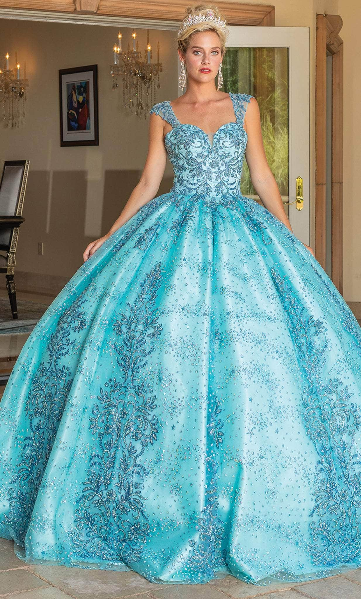 Image of Dancing Queen 1784 - Cap Sleeve Glitter Quinceanera Ballgown