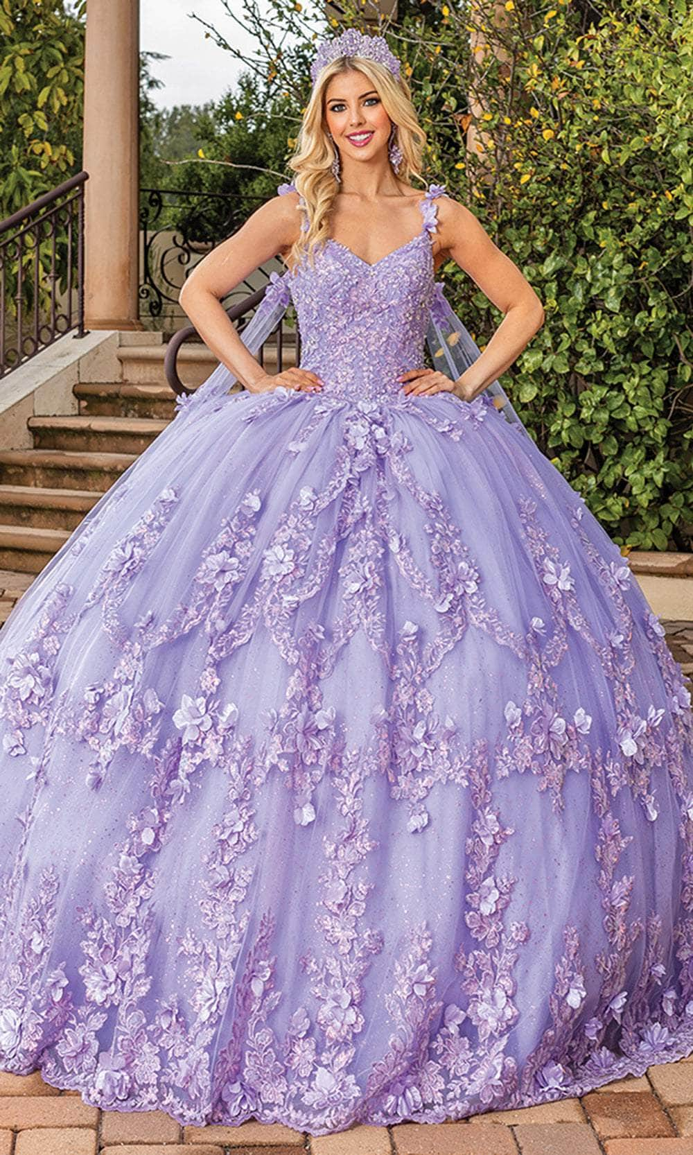 Image of Dancing Queen 1808 - Floral Appliqued V-Neck Ballgown